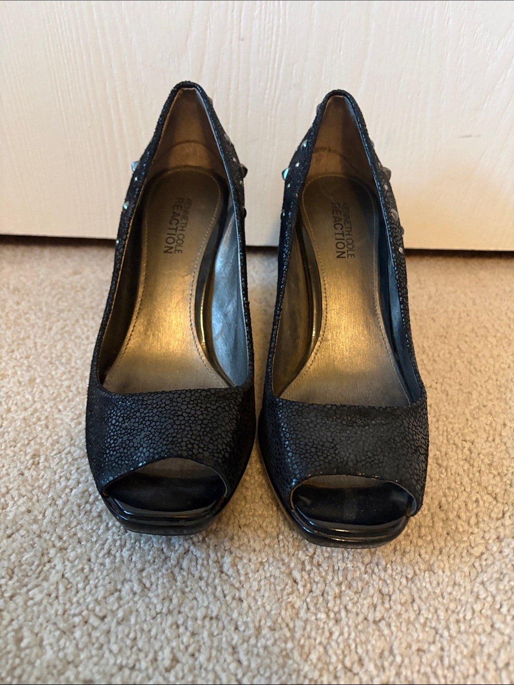Kenneth Cole Reaction Black Peep-Toe Platform Heels